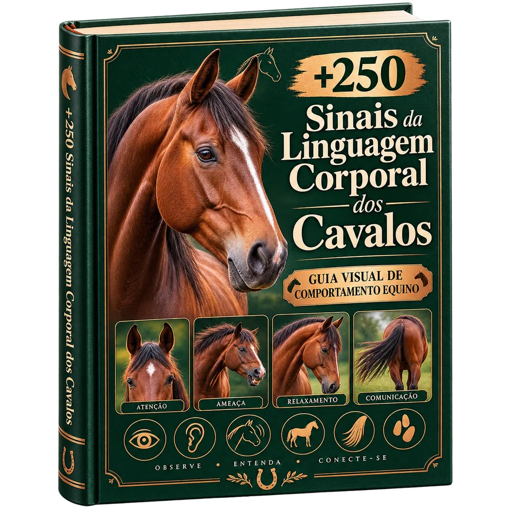 Mockup do guia +250 Sinais da Linguagem Corporal dos Cavalos